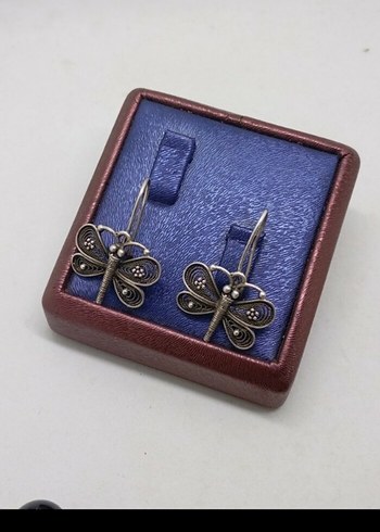 Mini Mavi Nakışlı Boncuklu Vintage Küpe