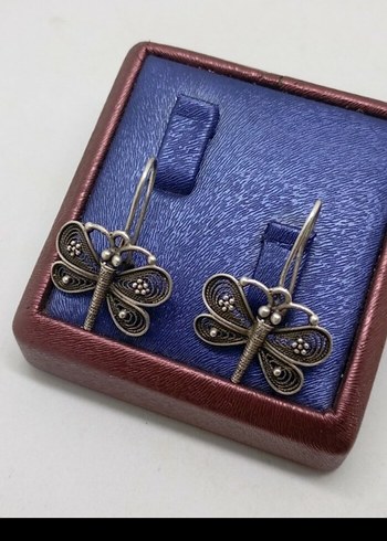  Beden Mini Mavi Nakışlı Boncuklu Vintage Küpe