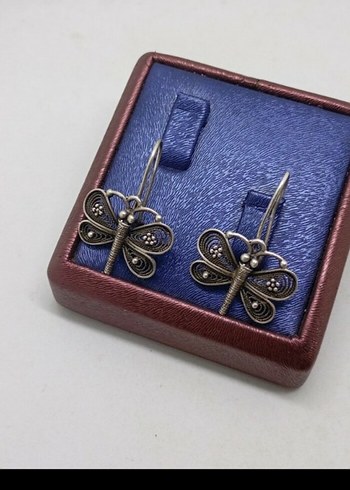 Pandora Mini Mavi Nakışlı Boncuklu Vintage Küpe