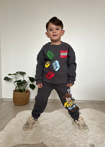 6 Yaş Beden gri Renk Gri Baskılı Erkek Çocuk Fermuarlı Eşofman Takımı