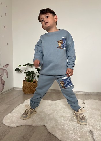 6 Yaş Beden Erkek Çocuk Gri Baskılı Rahat Eşofman Takımı