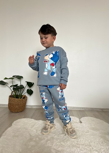 6 Yaş Beden Mavi Baskılı Erkek Çocuk Eşofman Takımı