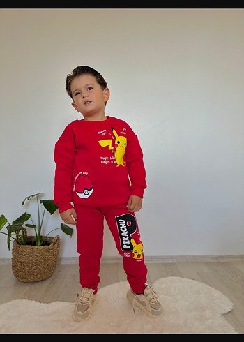 5 Yaş Beden kırmızı Renk Kırmızı Baskılı Erkek Çocuk Eşofman Takımı