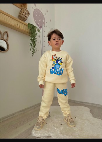 Sarı Baskılı Erkek Çocuk Sweatshirt ve Eşofman Takımı