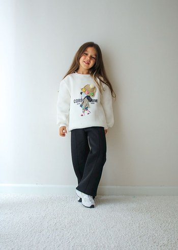 Beyaz Baskılı Kız Sweatshirt