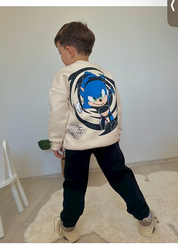 Beyaz Erkek Çocuk Sonic Baskılı Sweatshirt