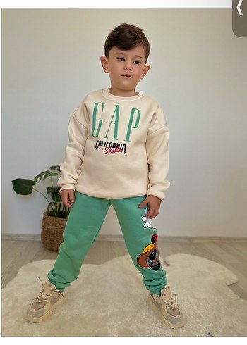 Bej Baskılı Erkek Çocuk Oversize Sweatshirt