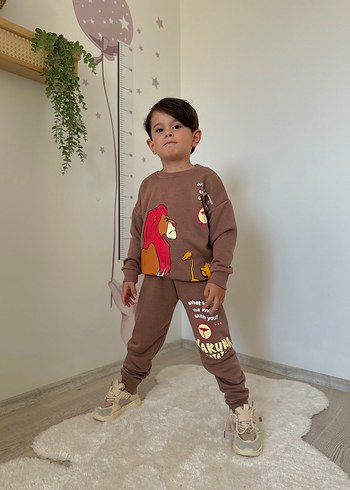 LC Waikiki Kahverengi Baskılı Erkek Çocuk Eşofman Takımı
