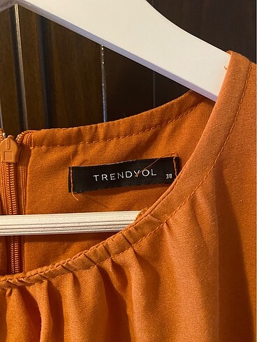 m Beden turuncu Renk Trendyol Modest Tarçın Büzgü Detaylı Elbise Uzun