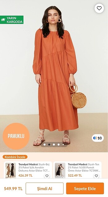 Trendyol Modest Tarçın Büzgü Detaylı Elbise Uzun