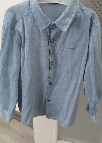 Erkek Çocuk Mavi Keten Gömlek - Görsel 4