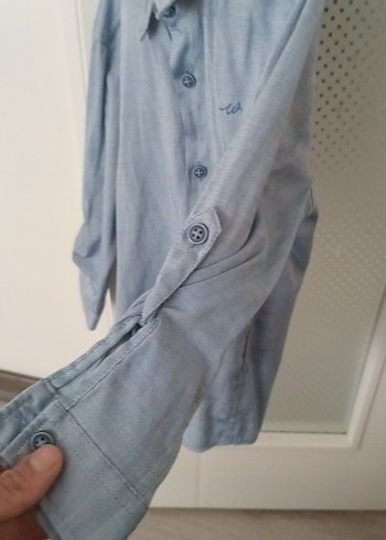 Erkek Çocuk Mavi Keten Gömlek - Görsel 2