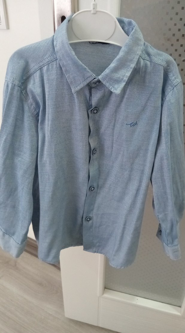 Erkek Çocuk Mavi Keten Gömlek - Görsel 4