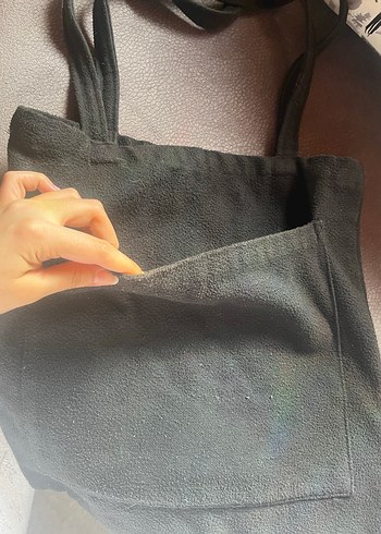 Siyah Kaşe Kumaş Tote Omuz Çantası - Görsel 2