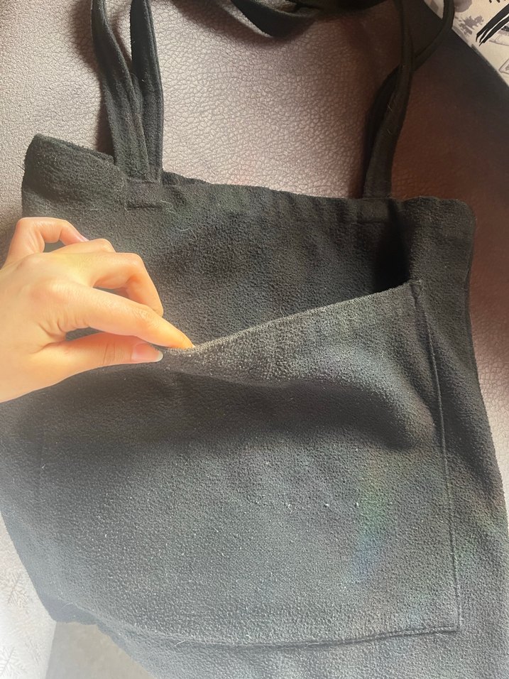 Siyah Kaşe Kumaş Tote Omuz Çantası - Görsel 2