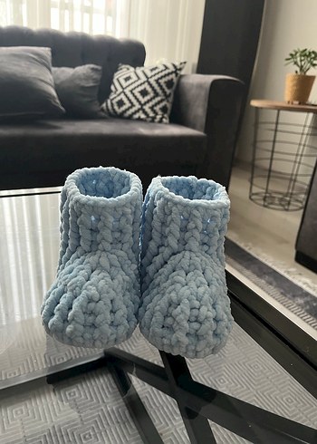 Mavi Örgü Erkek Bebek Patik - Görsel 3