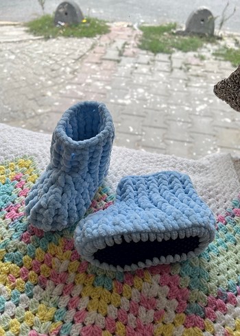 Mavi Örgü Erkek Bebek Patik - Görsel 7