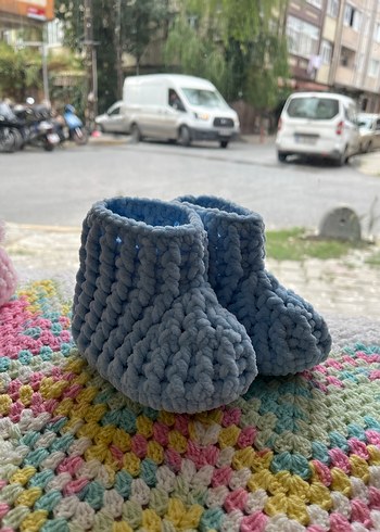 Mavi Örgü Erkek Bebek Patik - Görsel 6