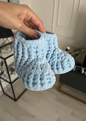 Mavi Örgü Erkek Bebek Patik - Görsel 4