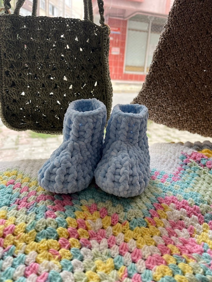 Mavi Örgü Erkek Bebek Patik - Görsel 5