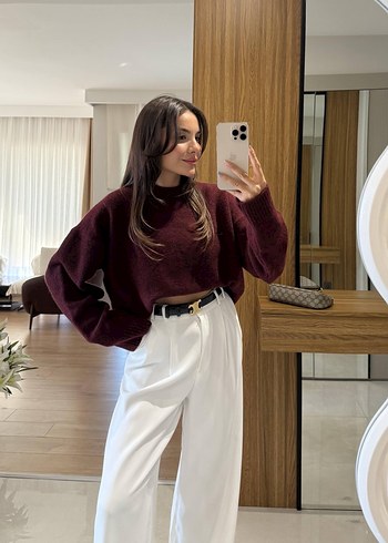 universal Beden Bordo Oversize Triko Kadın Kazak