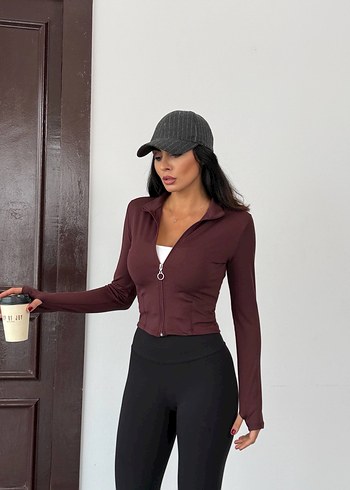 Bordo Fermuarlı Yüksek Yakalı Kadın Sweatshirt - Görsel 5