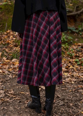 Bordo Kare Desenli Uzun Etek - Görsel 4