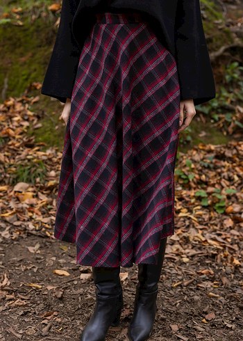 Bordo Kare Desenli Uzun Etek - Görsel 5