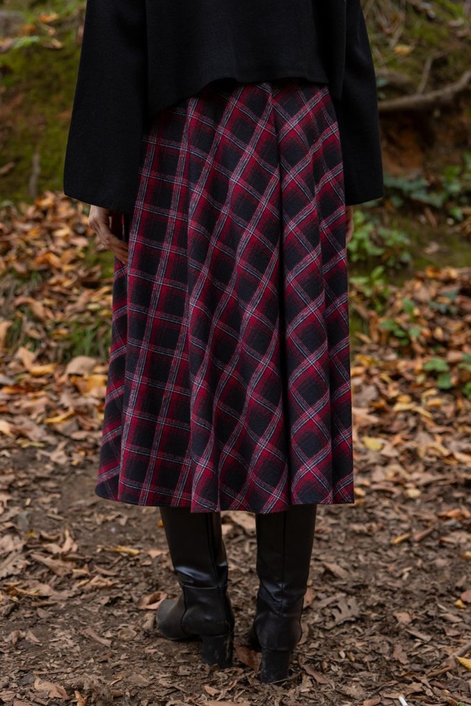 Bordo Kare  Desenli Uzun Etek - Görsel 4