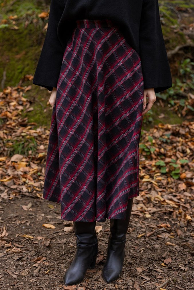 Bordo Kare  Desenli Uzun Etek - Görsel 5