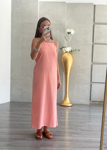 Pembe Askılo Uzun Elbise