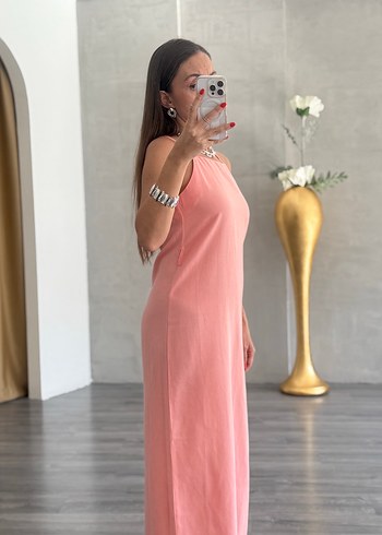 Diğer Pembe Askılo Uzun Elbise