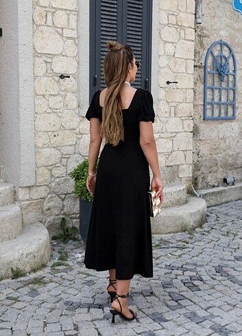 xl Beden siyah Renk Kare Yaka Elbise 