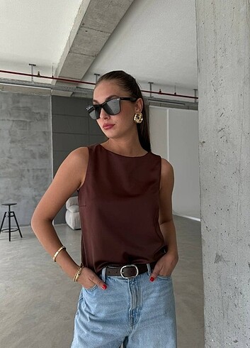 m Beden kahverengi Renk Acı Kahve Saten Bluz ???? S M L Bedenlidir #satenbluz #bluz #s
