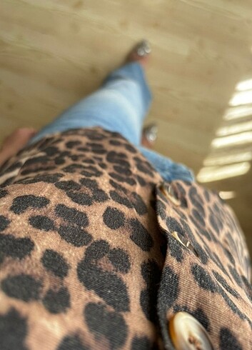 m Beden Leopar Desenli Keten Yelek