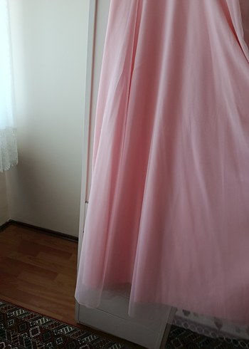 Dantel Detaylı Pembe Midi Abiye Elbise - Görsel 3