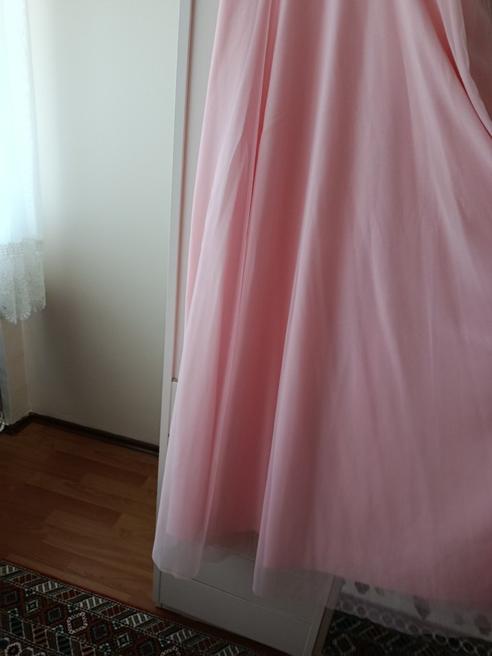 Dantel Detaylı Pembe Midi Abiye Elbise - Görsel 3