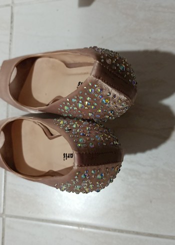 Bej Taşlı Yüksek Topuklu Kadın Abiye Ayakkabı - Görsel 4