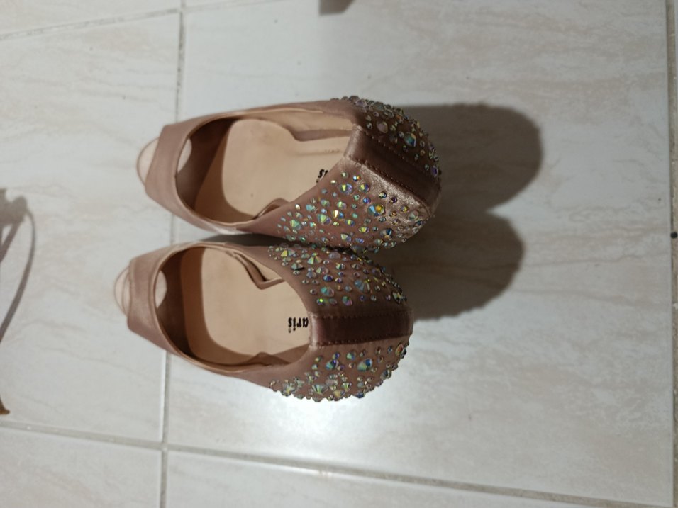 Bej Taşlı Yüksek Topuklu Kadın Abiye Ayakkabı - Görsel 4