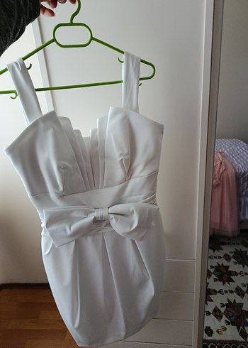 Beyaz Straplez Mini Gelinlik - Görsel 3