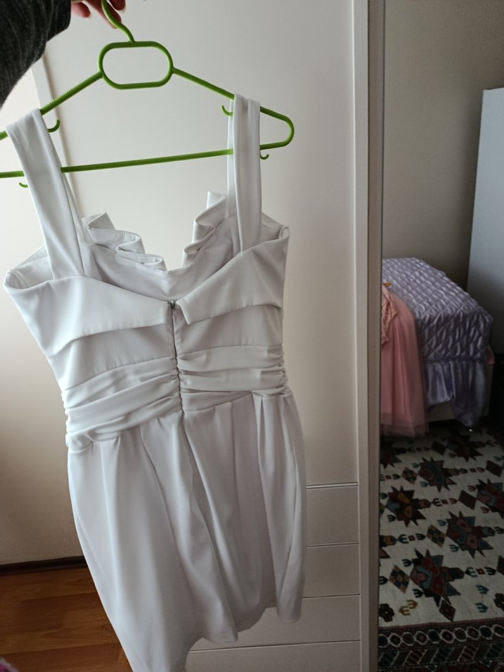 Beyaz Straplez Mini Gelinlik - Görsel 4