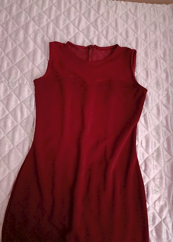 Bordo Uzun  Drapeli Abiye Elbise - Görsel 3