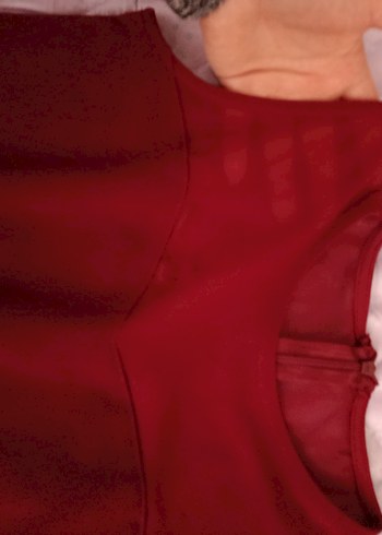 Bordo Uzun  Drapeli Abiye Elbise - Görsel 5