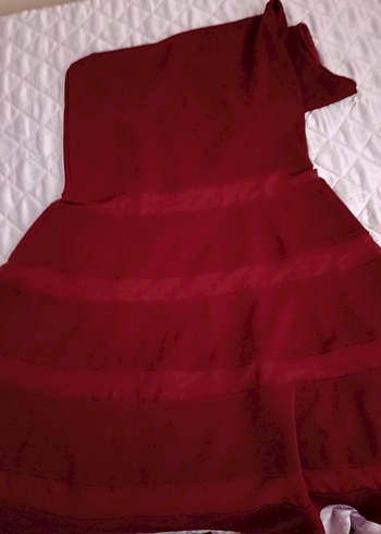 Bordo Uzun  Drapeli Abiye Elbise - Görsel 6