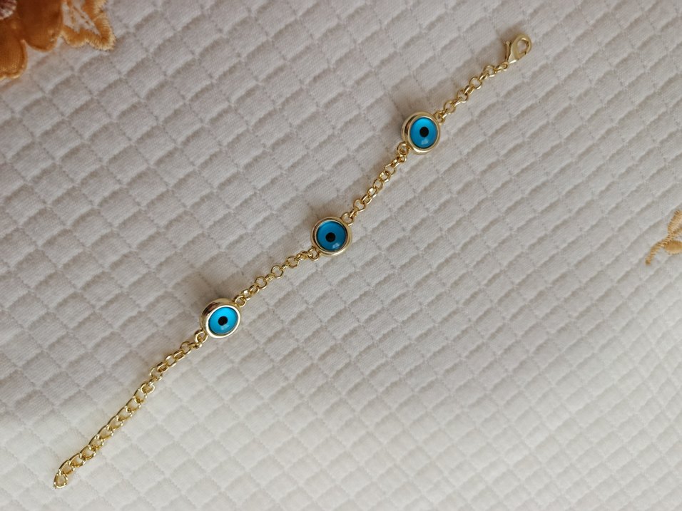 Zincir Detaylı Renkli Nazar Boncuğu Bileklik - Görsel 2