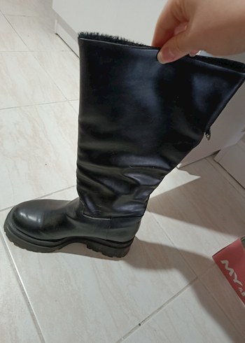 Siyah Deri Dizüstü Stiletto Bot - Görsel 2