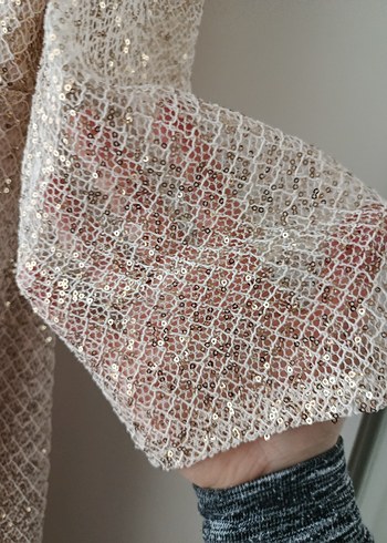 Bej Drapeli Uzun Abiye Elbise - Görsel 5