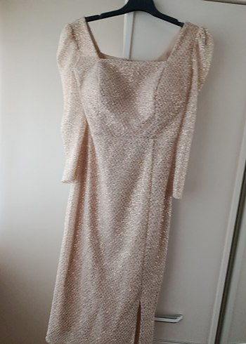 Bej Drapeli Uzun Abiye Elbise - Görsel 3