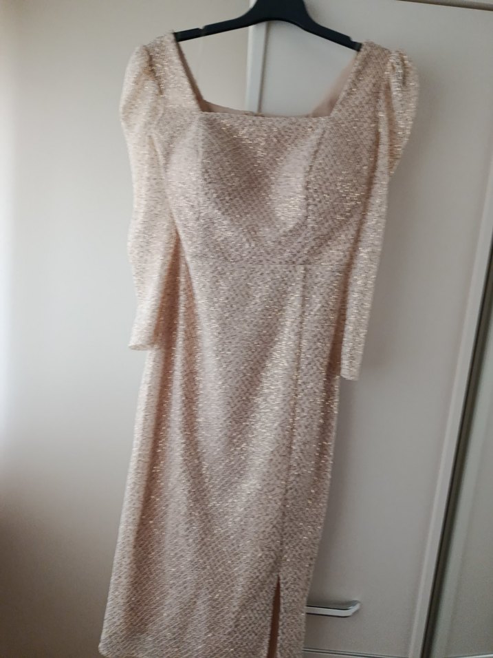 Bej Drapeli Uzun Abiye Elbise - Görsel 3