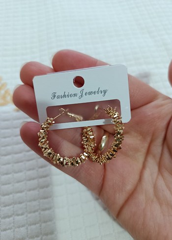 Mini Boncuklu Altın Renk çelik Halka Küpeler - Görsel 3